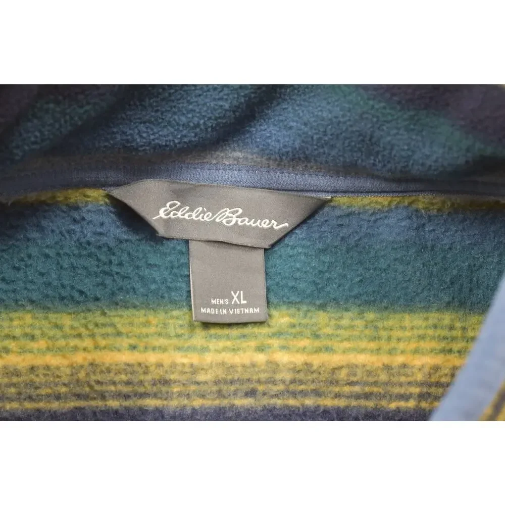 Eddie Bauer Men XL Blue Striped Fleece Snap-T Pullover Sweater Horizontal Stripe - Picture 6 of 8